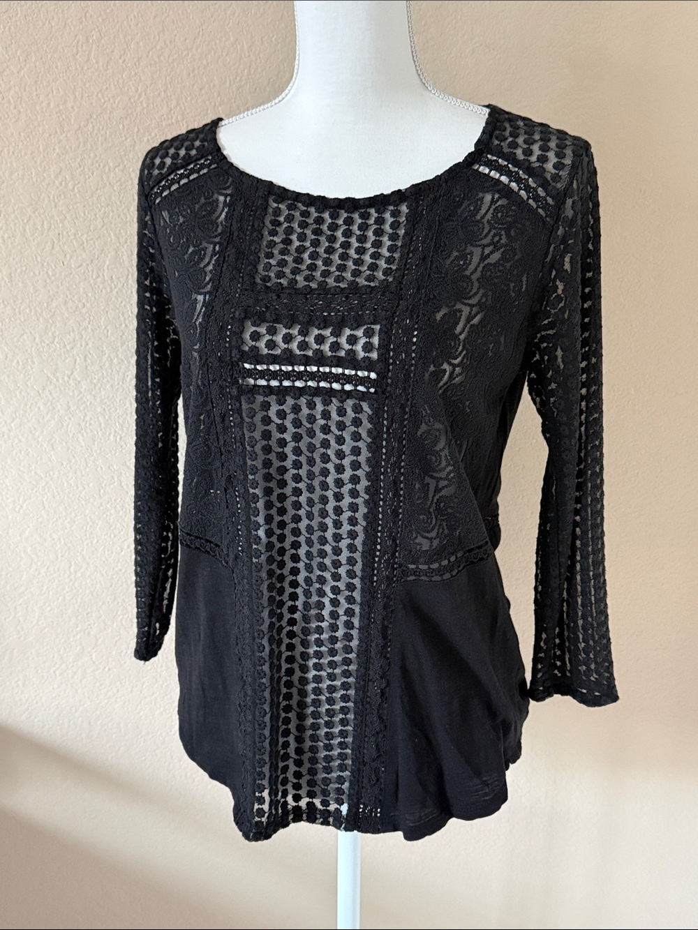 Lucky Brand Black Lace/Embroidered Top